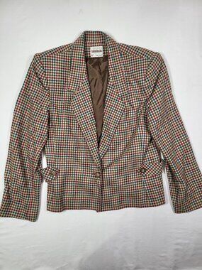 VTG 70s Country Suburbans Houndstooth Plaid Blazer Jacket Sz 12 ILGWU Made USA